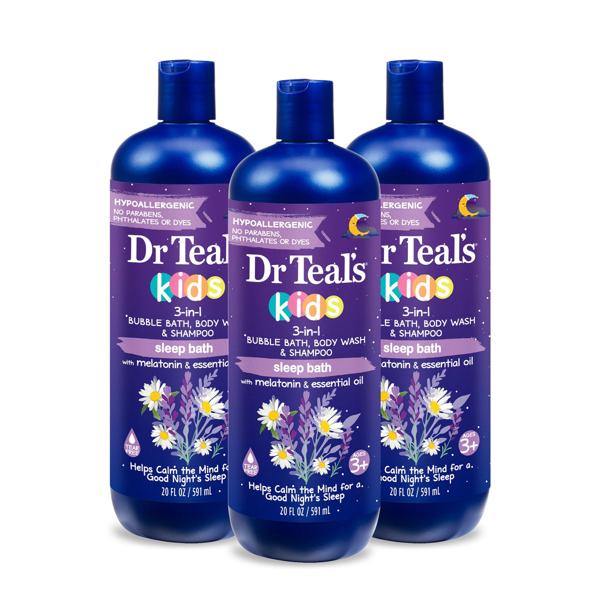 Dr Teal's front packaging showing calming lavender and child-friendly design