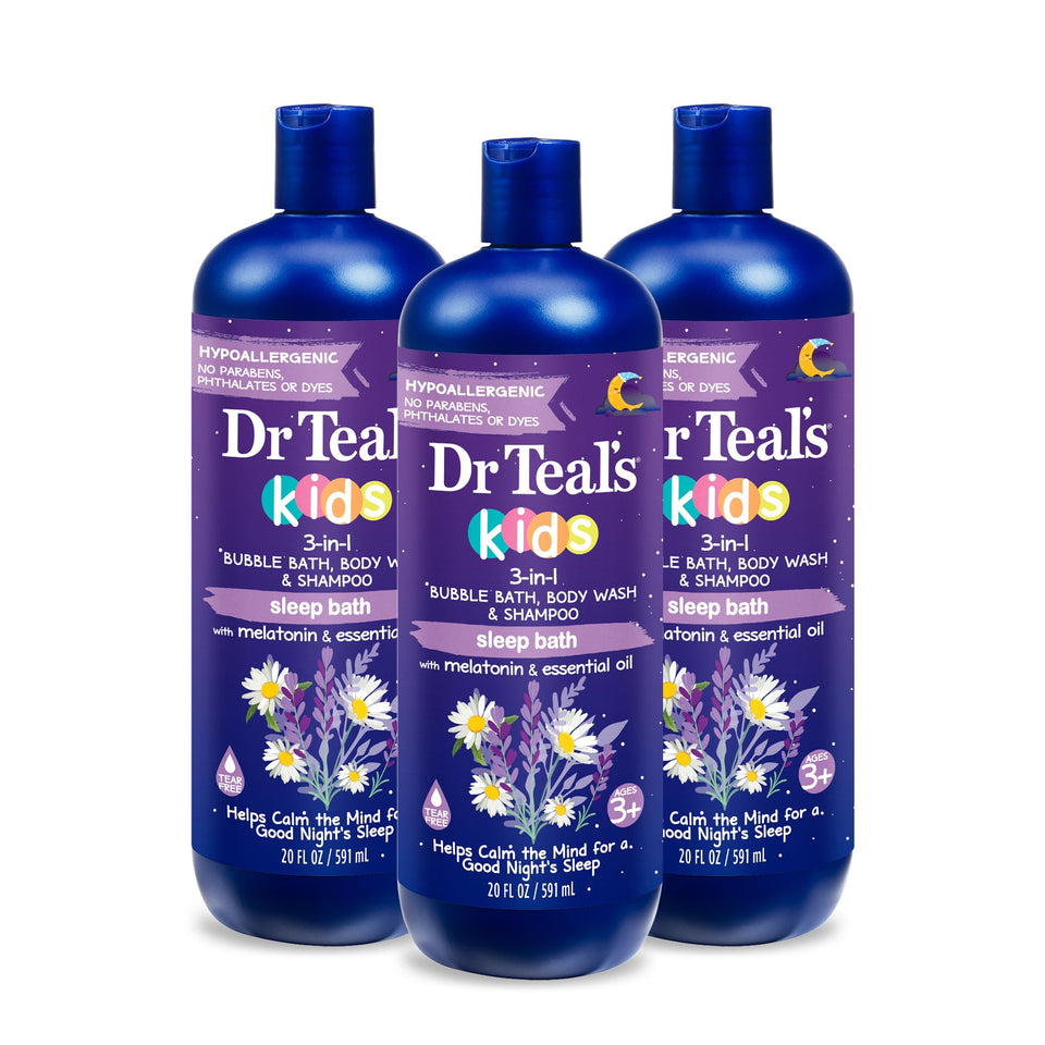 Dr Teal's front packaging showing calming lavender and child-friendly design