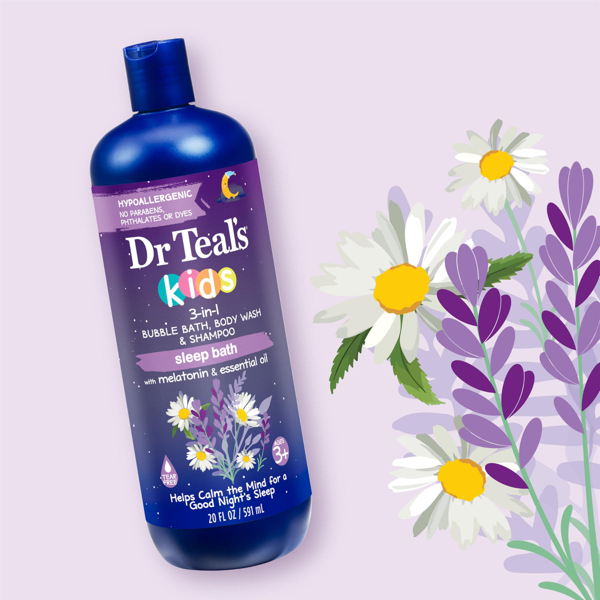 Dr Teal's close-up label showing melatonin and essential oil benefits