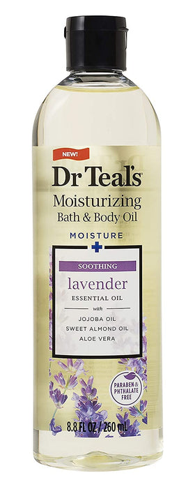 Dr Teal's lavender bottle close-up with readable label and calming scent benefit