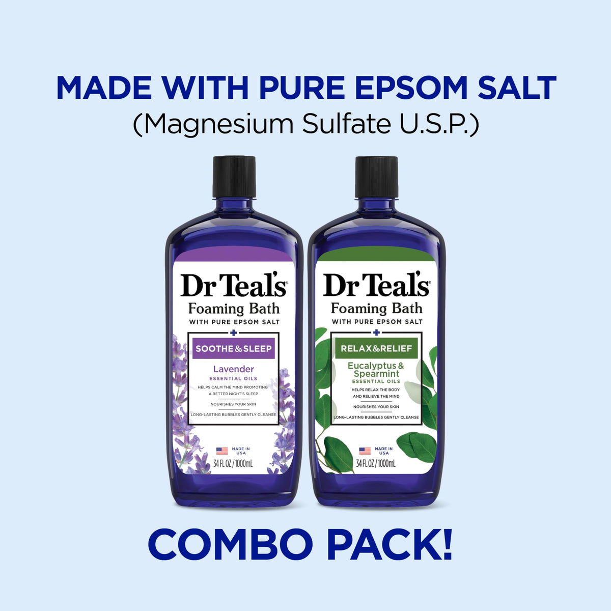 Dr Teal's pump close-up of lavender and eucalyptus scent delivering easy dispensing and control
