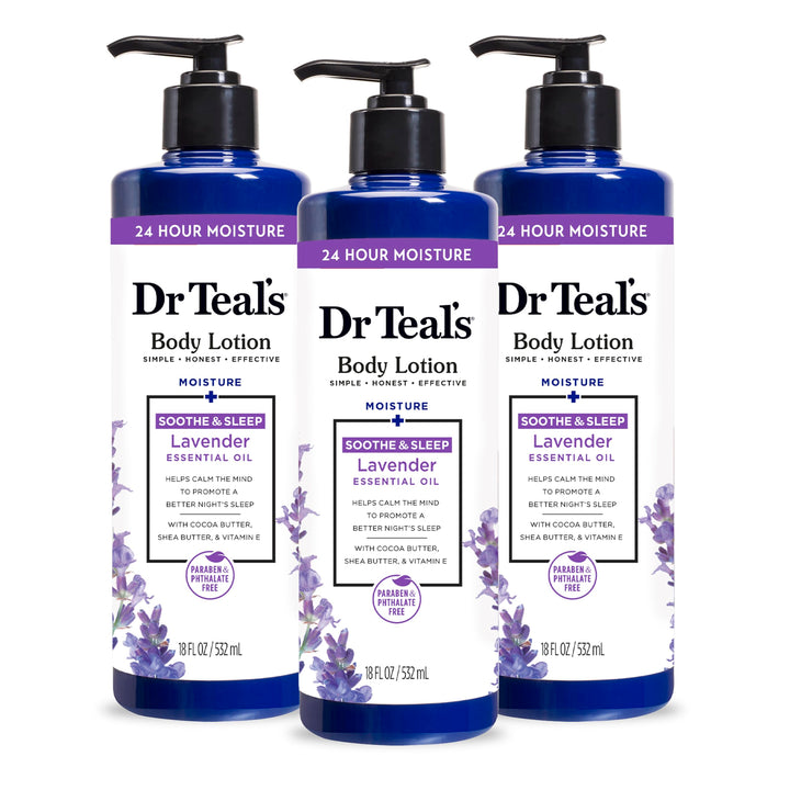 Dr Teal's front packaging showing bottle and lavender scent benefits
