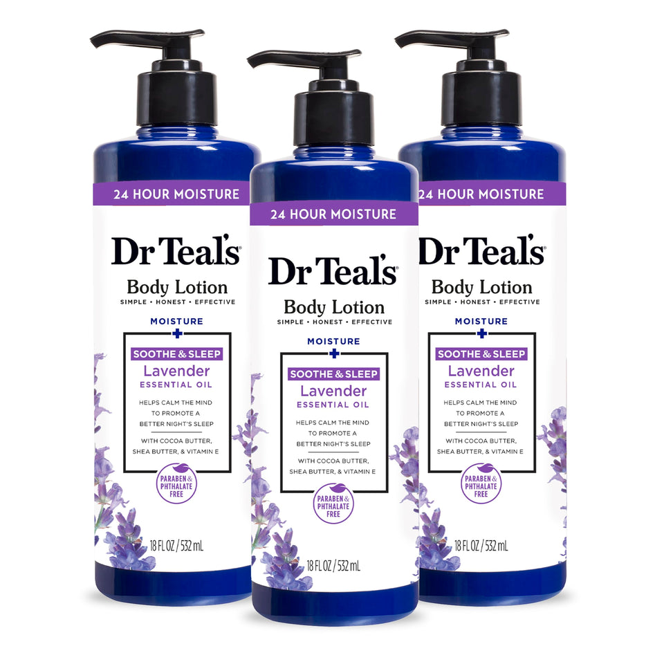 Dr Teal's front packaging showing bottle and lavender scent benefits