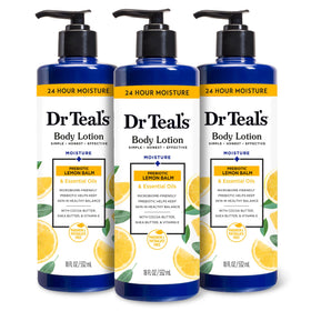 Dr Teal's front packaging showing three 18 oz bottles and scent