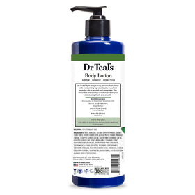 Dr Teal's eucalyptus and spearmint leaves with bottle, botanical scent benefit