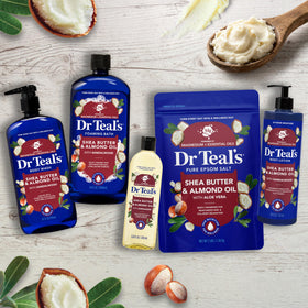 Pack of four 3 lb Dr Teal's bags stacked to show value size and convenient household supply