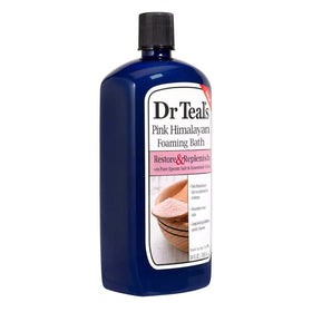 Dr Teal's bottle in a bathtub setting suggesting relaxing spa-like benefits