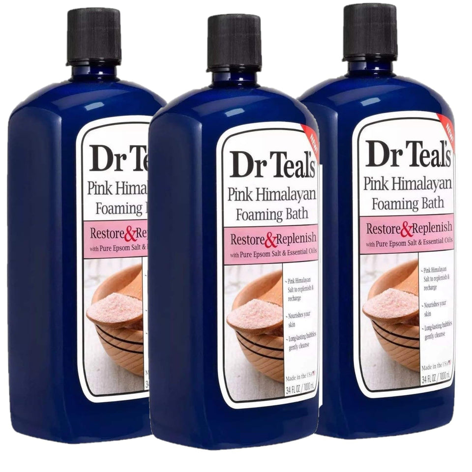 Dr Teal's three-bottle front packaging showing size and calming label benefits