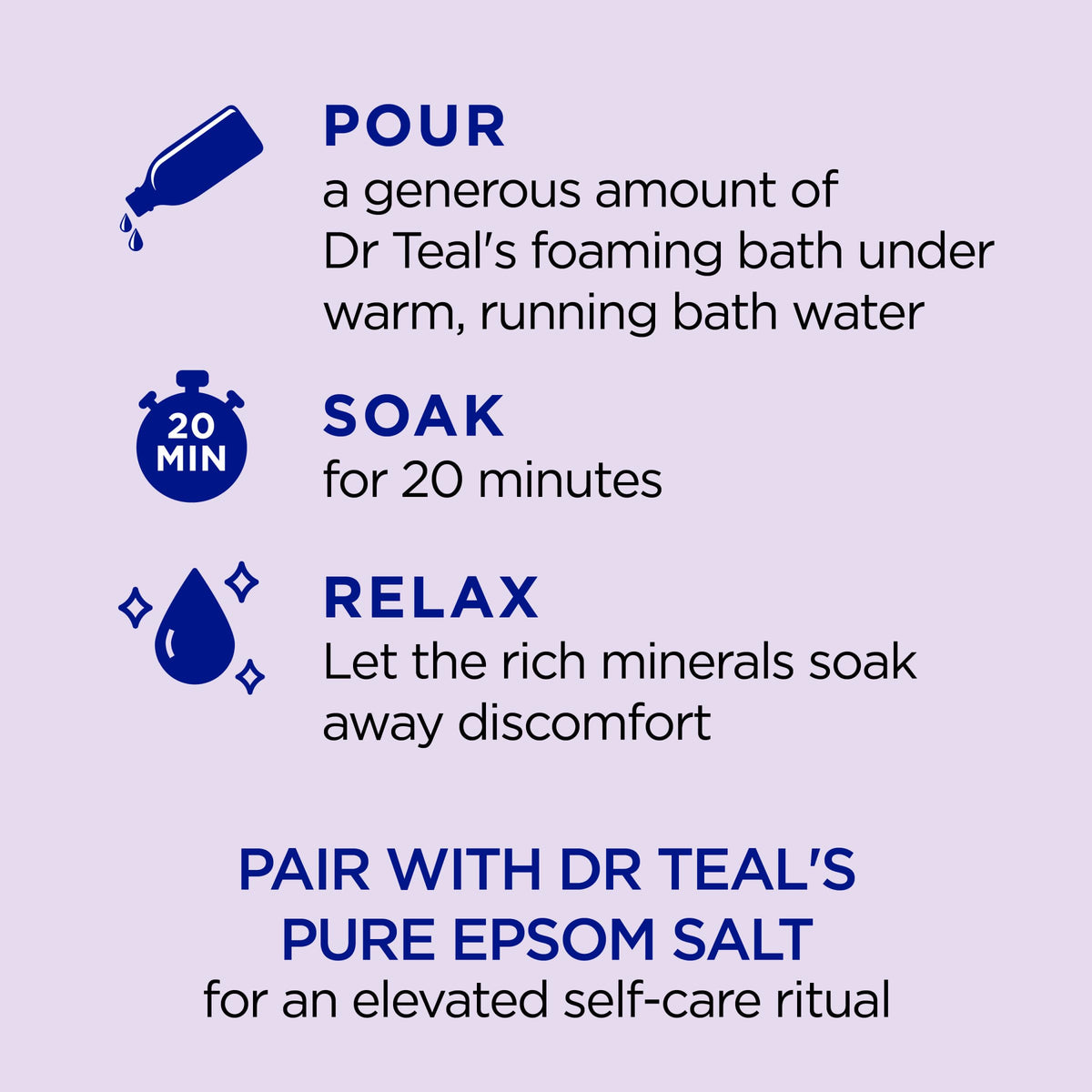 Dr Teal's pouring action into running water for instant foam generation