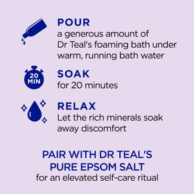 Dr Teal's pouring action into running water for instant foam generation
