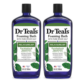 Dr Teal's bottle front packaging showing eucalyptus and spearmint scent benefits