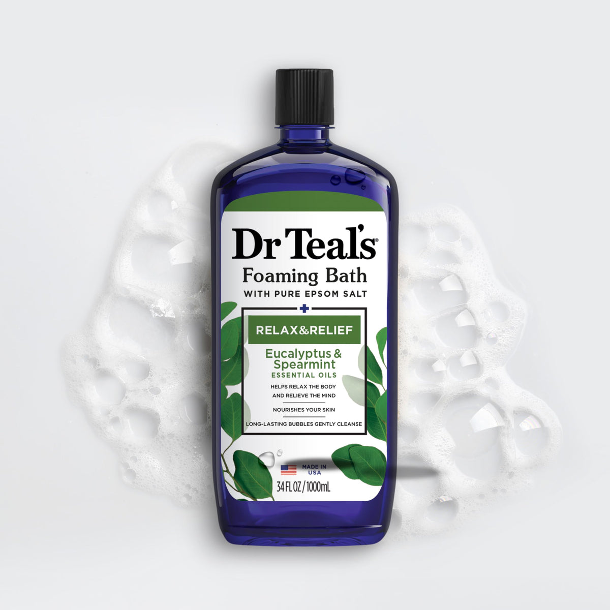 Dr Teal's lifestyle shot of a relaxing bath environment promoting restful routines