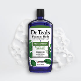Dr Teal's lifestyle shot of a relaxing bath environment promoting restful routines