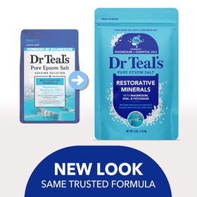 Dr Teal's pouring salts into bathtub for a soothing soak and quick muscle comfort