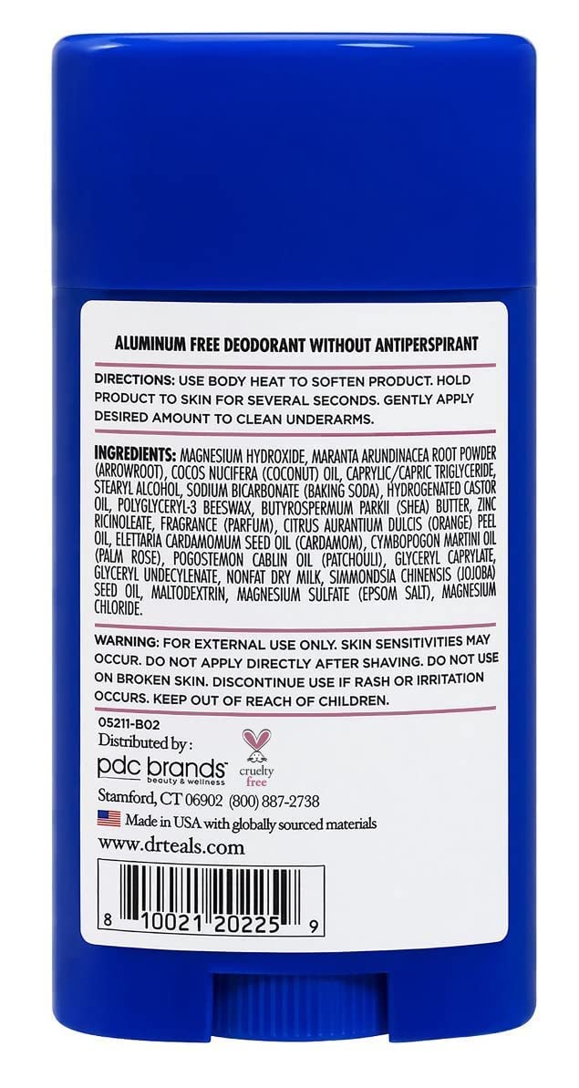 Dr Teal's deodorant in use underarm application demonstrating Rose & Milk scent and all-day freshness benefit
