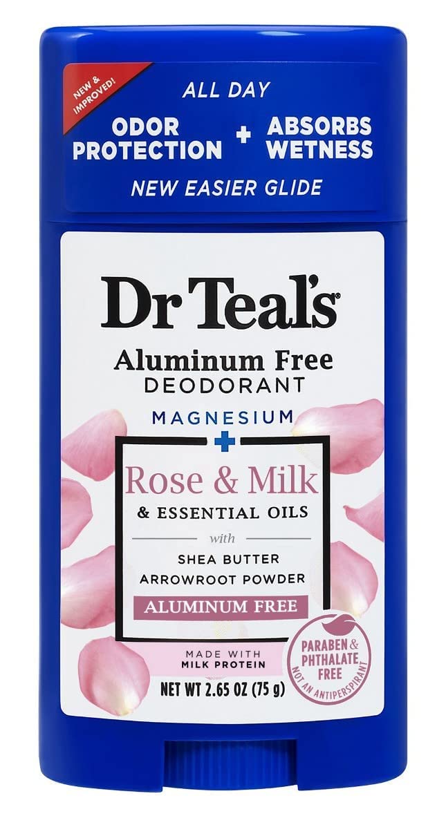 Dr Teal's close-up texture of Rose & Milk stick showing creamy finish and moisturizing benefit for smooth application