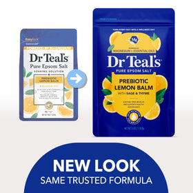 Dr Teal's jar and scoop staged in bathroom for easy access