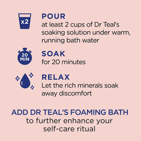 Scoop pouring Dr Teal's salt into tub under running water for effective dissolution