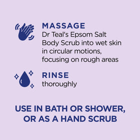 Dr Teal's applied to skin in hand demonstrating gentle exfoliation benefit