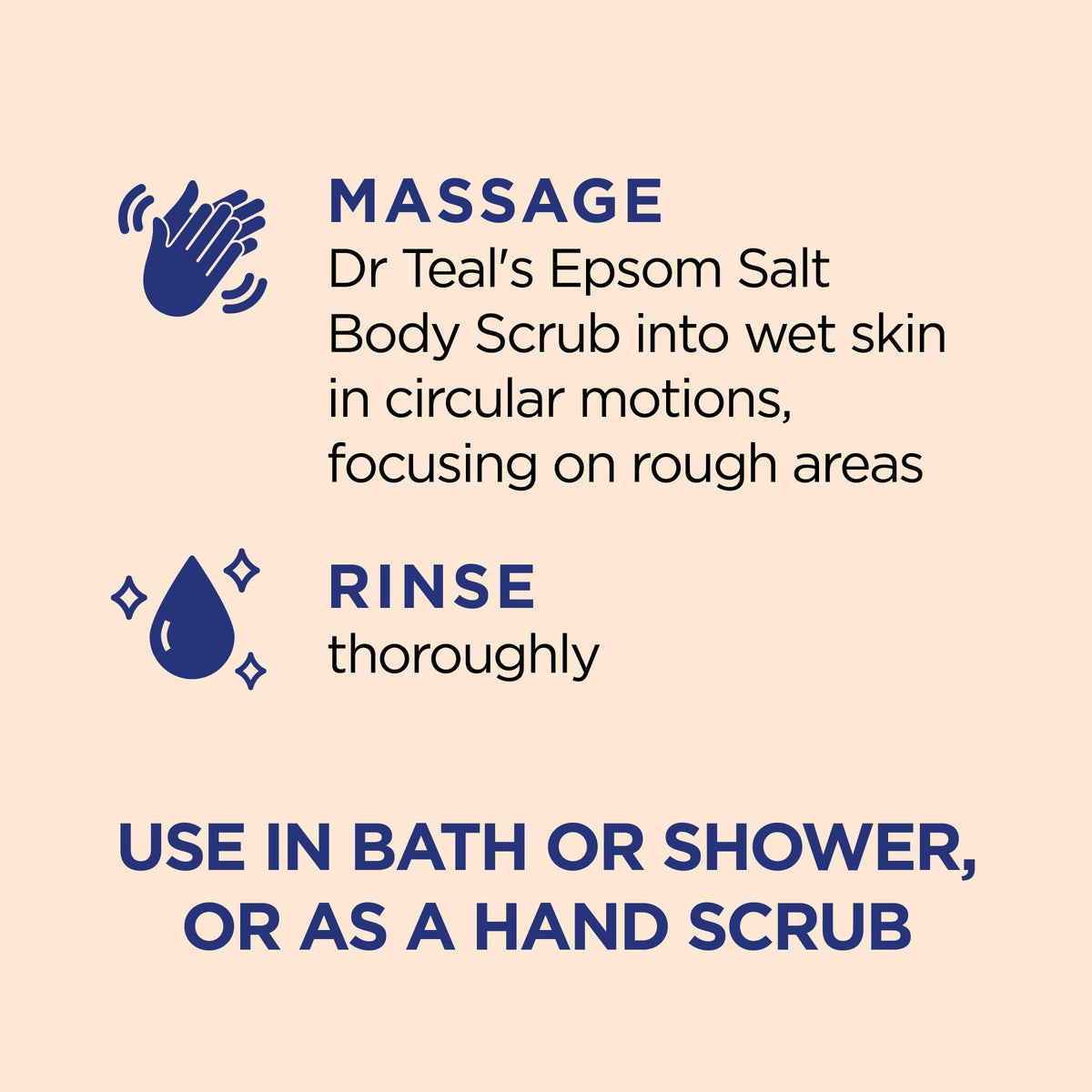 Dr Teal's scrub in hand demonstrating scoopable creamy-salt texture