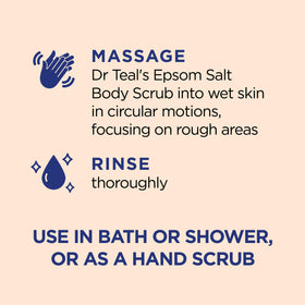 Dr Teal's scrub in hand demonstrating scoopable creamy-salt texture