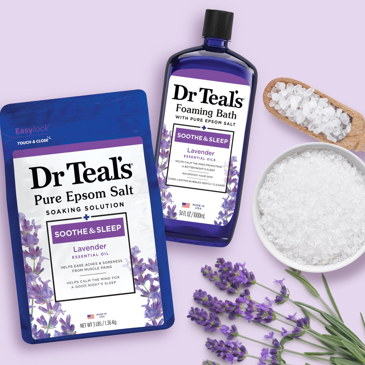 Dr Teal's salt mixed with body wash on hand to show exfoliating scrub option