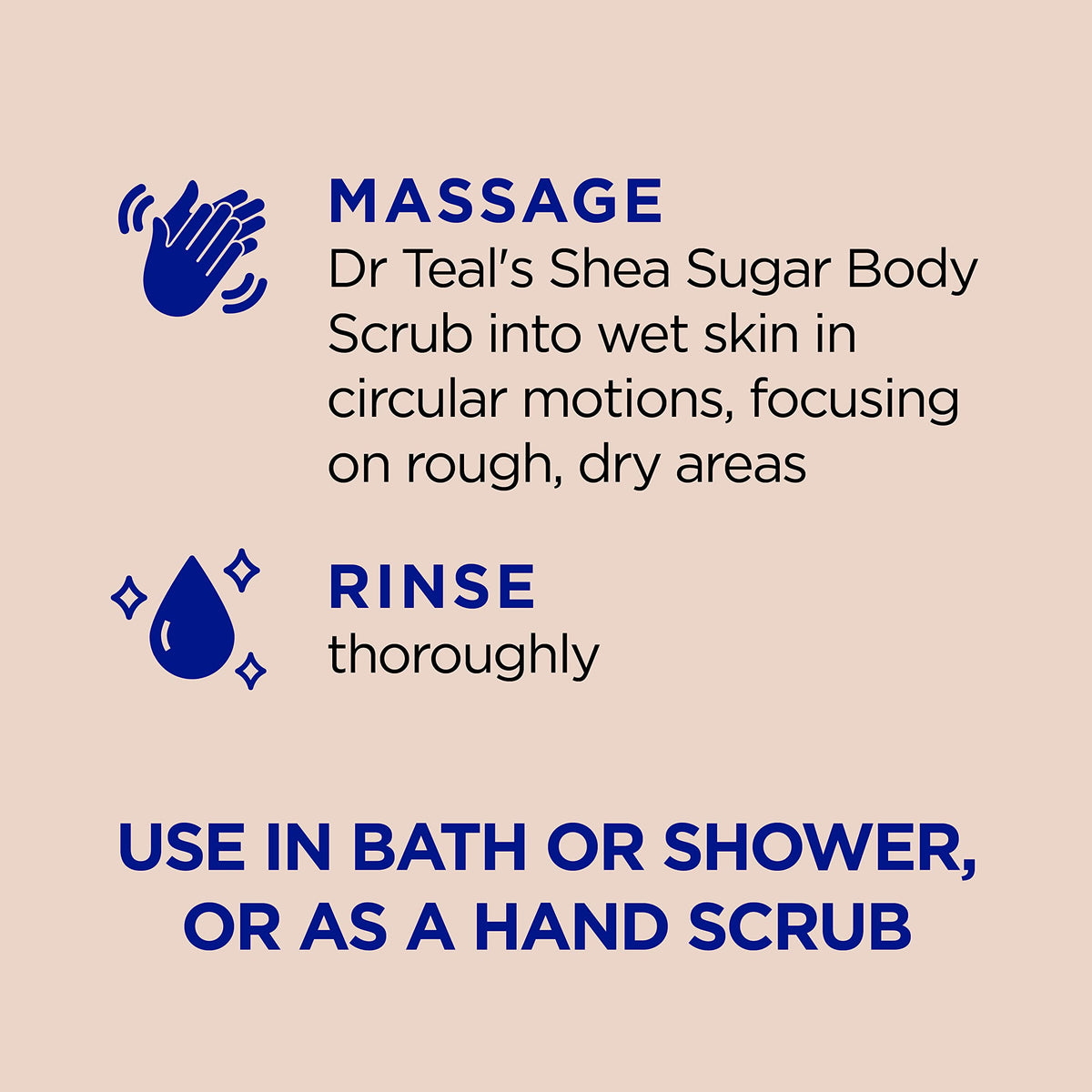 Dr Teal's scrub applied on hand demonstrating smoothness and hydration