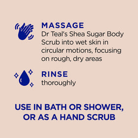 Dr Teal's scrub applied on hand demonstrating smoothness and hydration