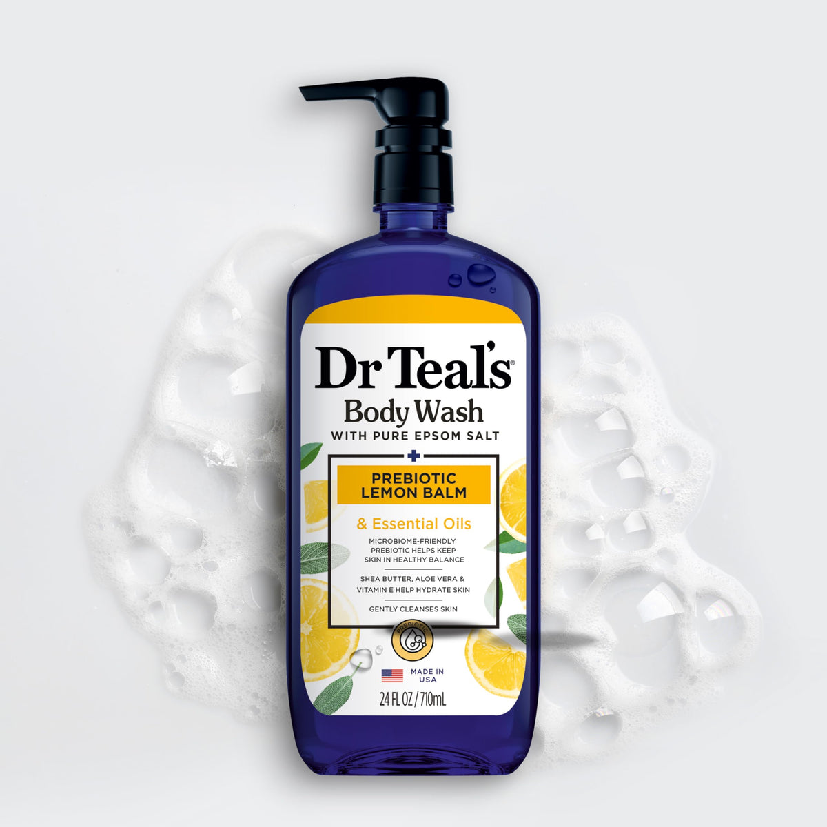 Dr Teal's shea butter and vitamin E display emphasizing deep hydration