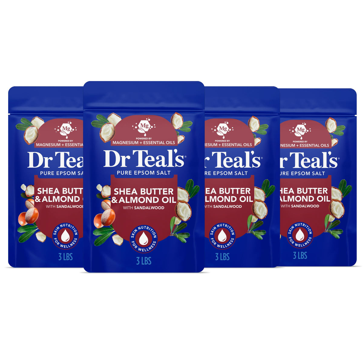 Dr Teal's front packaging showing 3 lb bag and calming design for easy identification and convenience