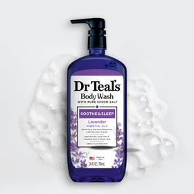 Dr Teal's person using body wash in shower creating relaxing routine