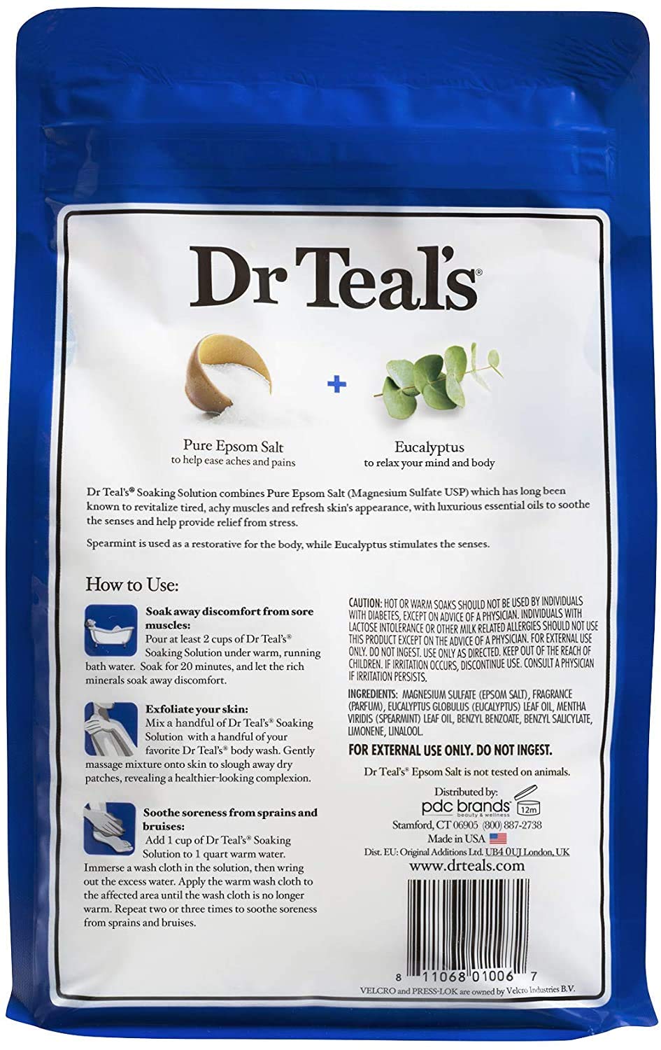Dr Teal's 3 lb bag shown next to hand indicating size and quantity