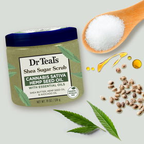 Dr Teal's scrub next to hand for scale showing generous 19 oz size
