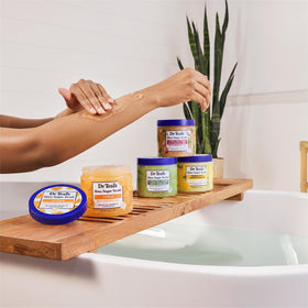 Dr Teal's jar next to a ruler showing 19 oz scale for accurate sizing