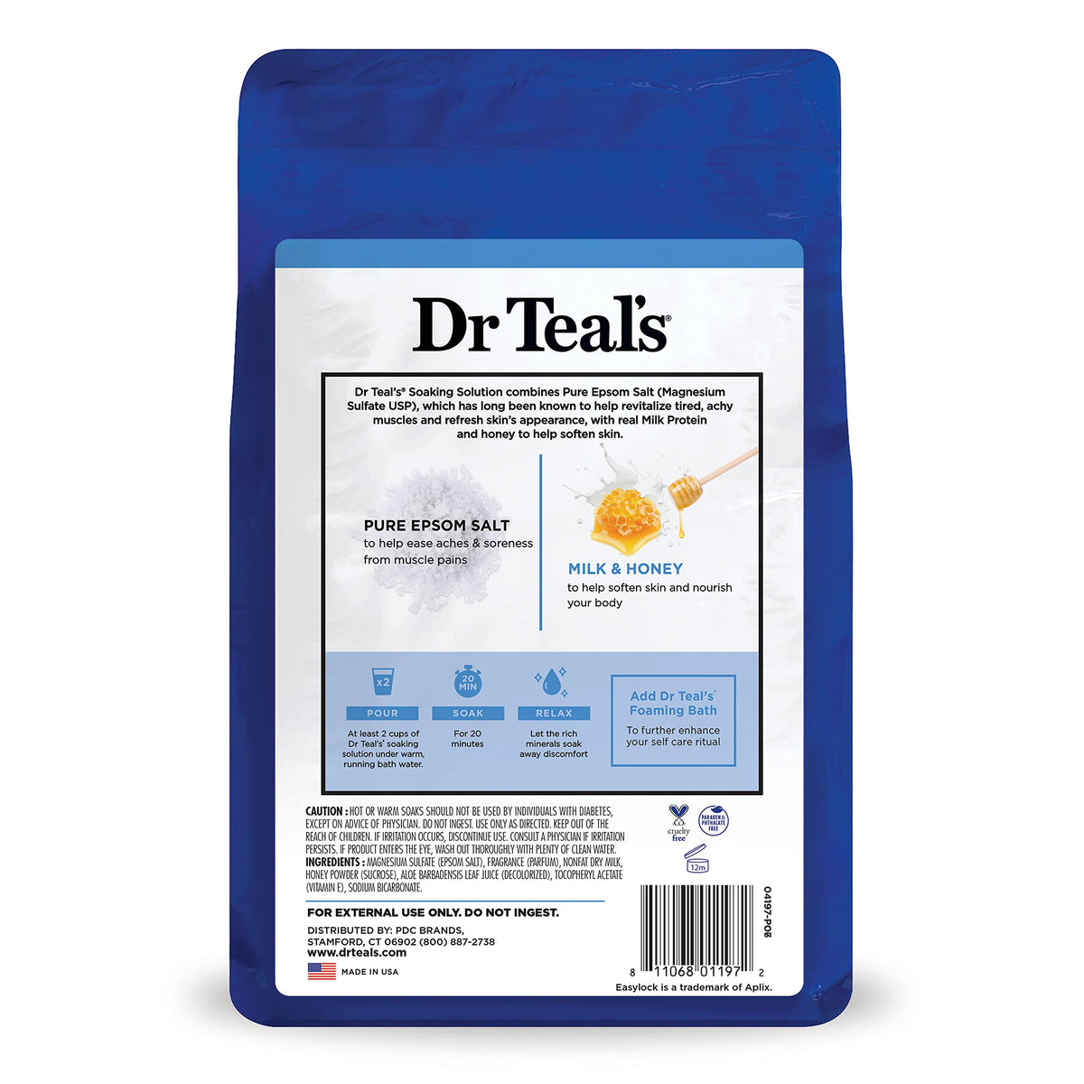 Dr. Teal's 48 oz pouch held in hand to show size and travel convenience