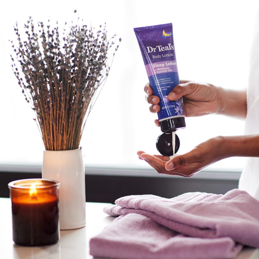 Dr Teal's lotion texture close-up displaying creamy absorbent formula for soft skin