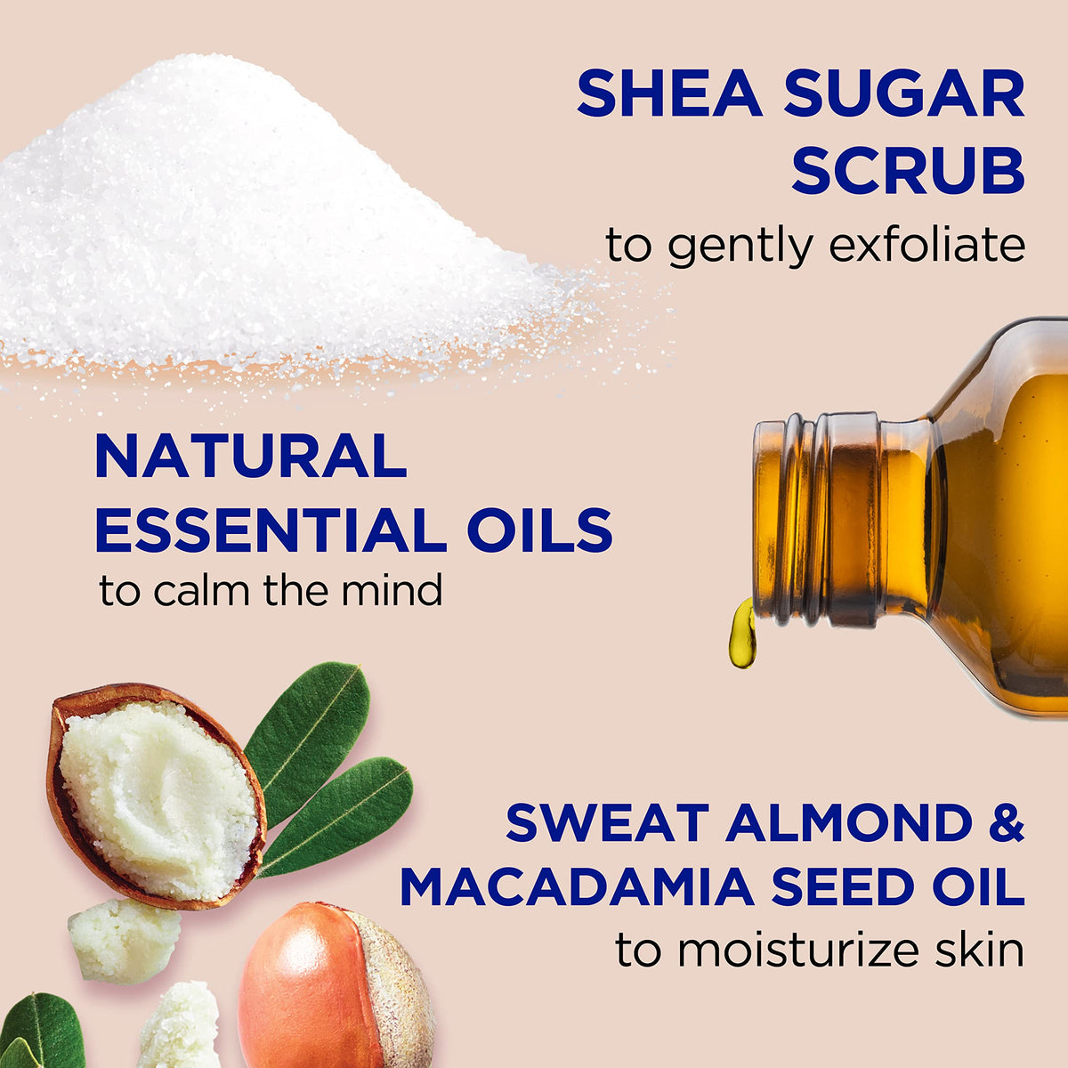 Dr Teal's close-up sugar scrub texture showing gentle exfoliation benefit