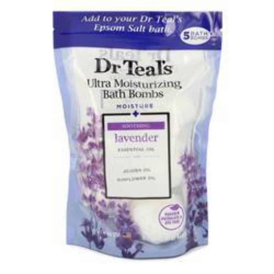 Dr Teal's bath bomb front packaging showing lavender scent and moisturizing benefit