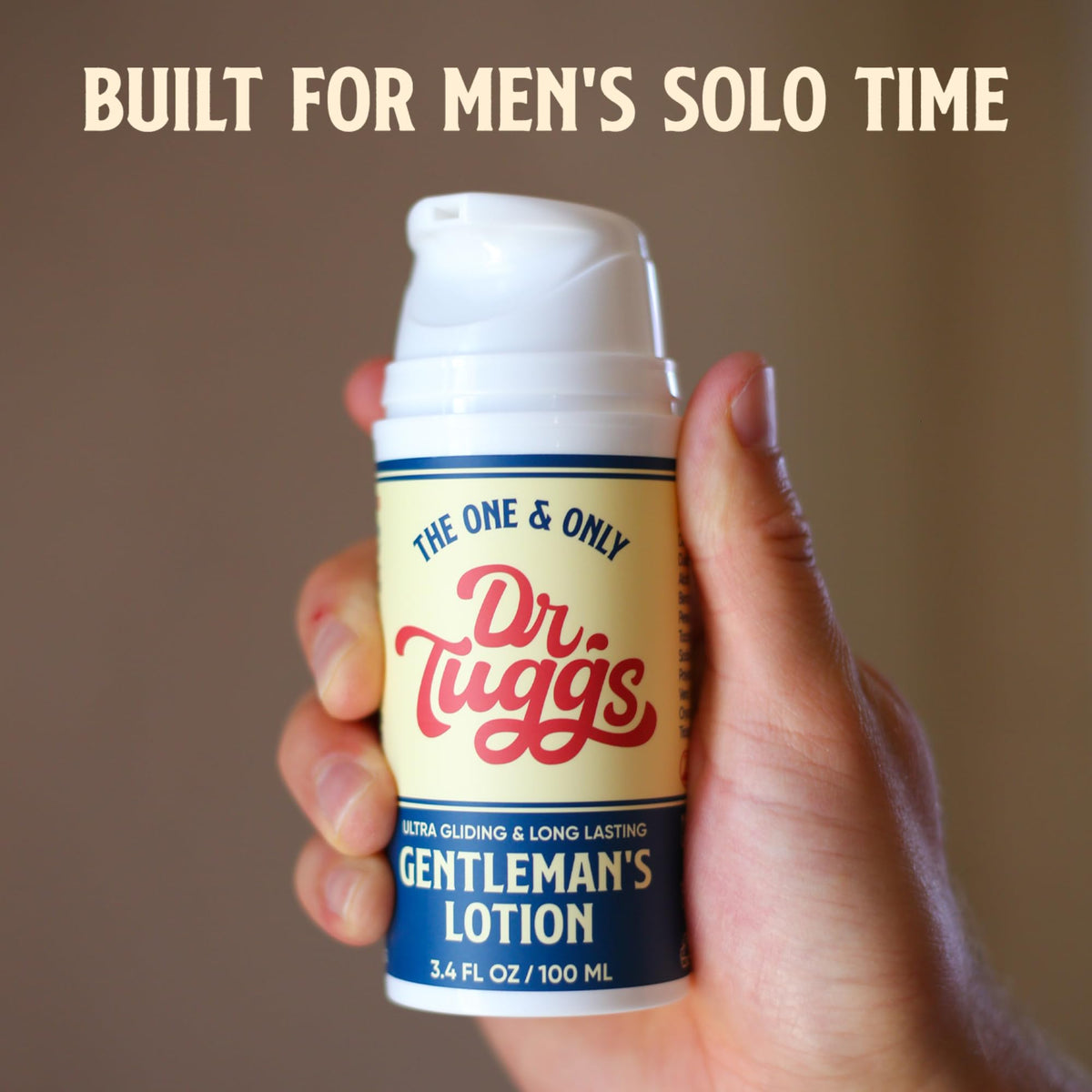 Dr. Tuggs bottle on bathroom shelf in lifestyle setting, implies discreet storage