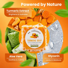 Dr. Turmeric soap being used in hand demonstrating gentle cleanse
