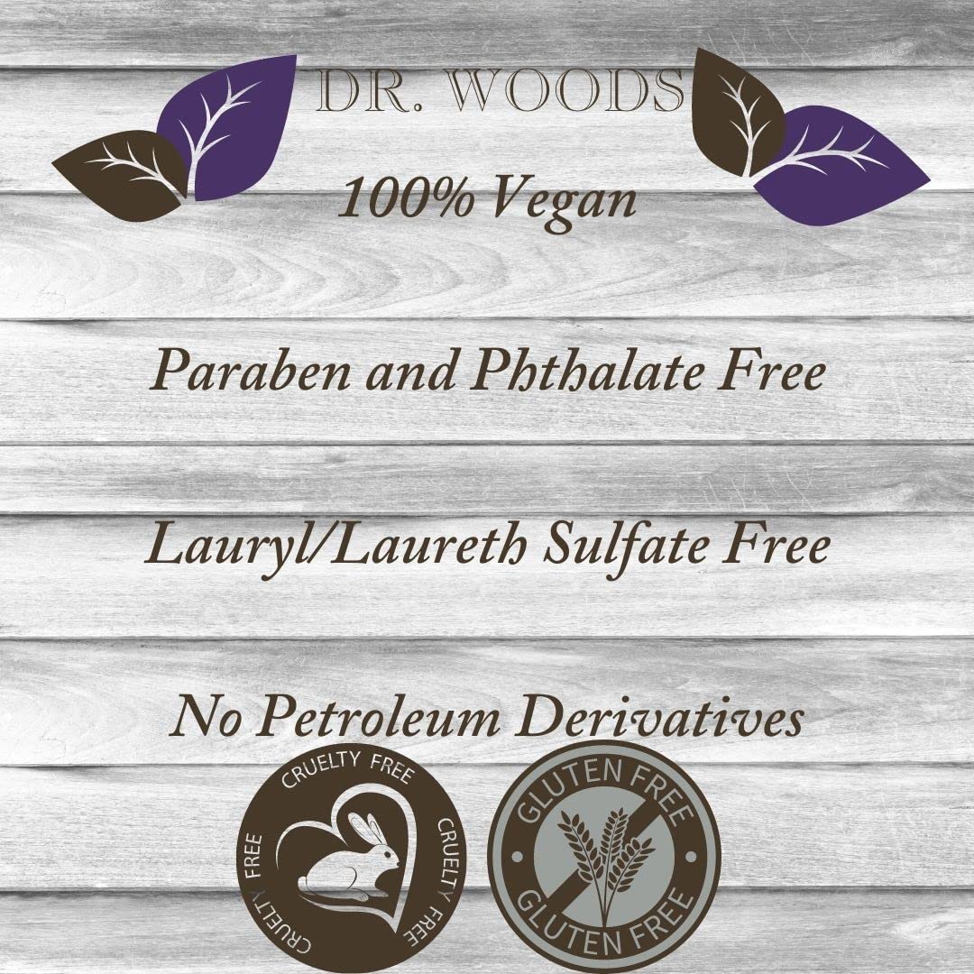 Dr. Woods bottle next to hand to show 32 fl oz size and value