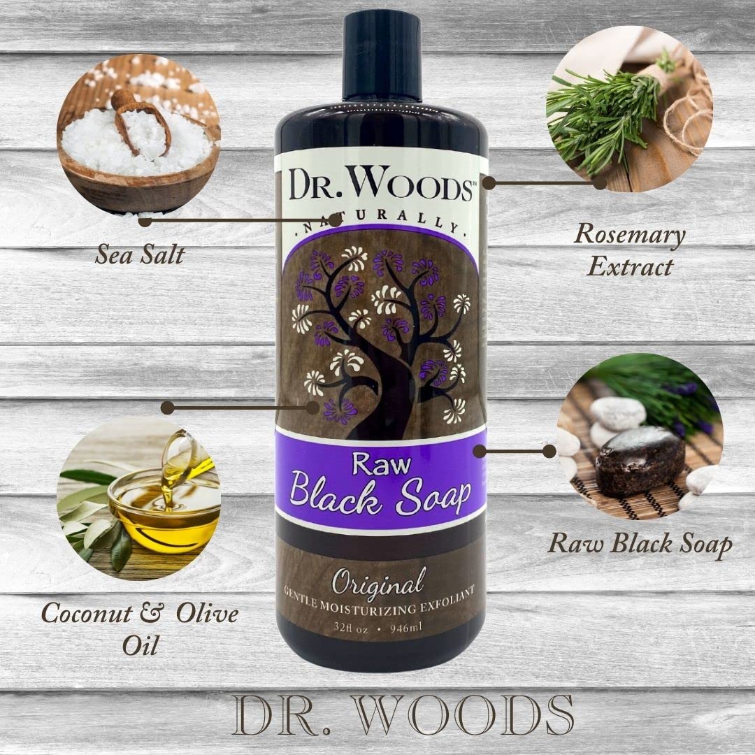 Dr. Woods soap on loofah creating rich foam for effective exfoliation