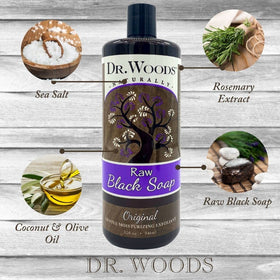 Dr. Woods soap on loofah creating rich foam for effective exfoliation
