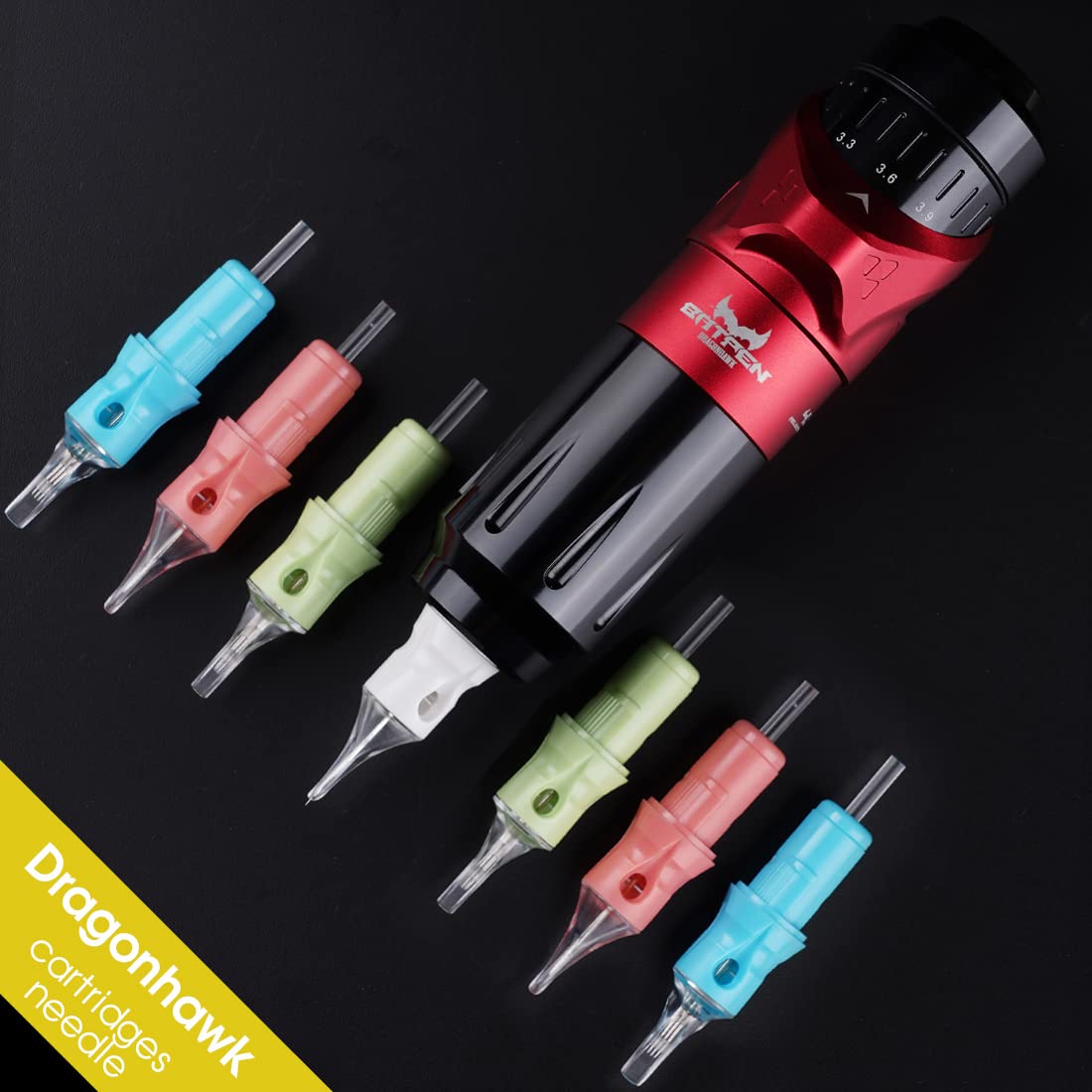Dragonhawk in-use artist hand using cartridge for precise lining and comfort