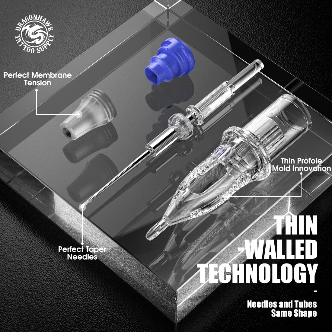 Dragonhawk plunger overmold detail displaying one-piece stability for steady needle control
