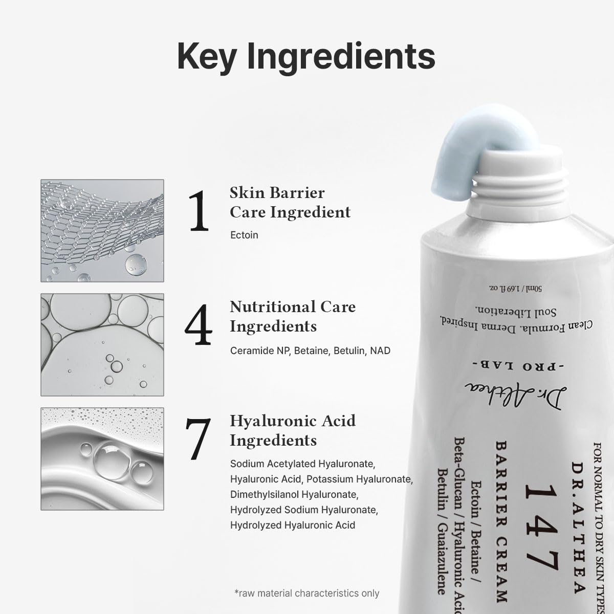 Dr.Althea 147 Barrier Cream smooth texture swipe demonstrating lightweight, non-greasy hydration