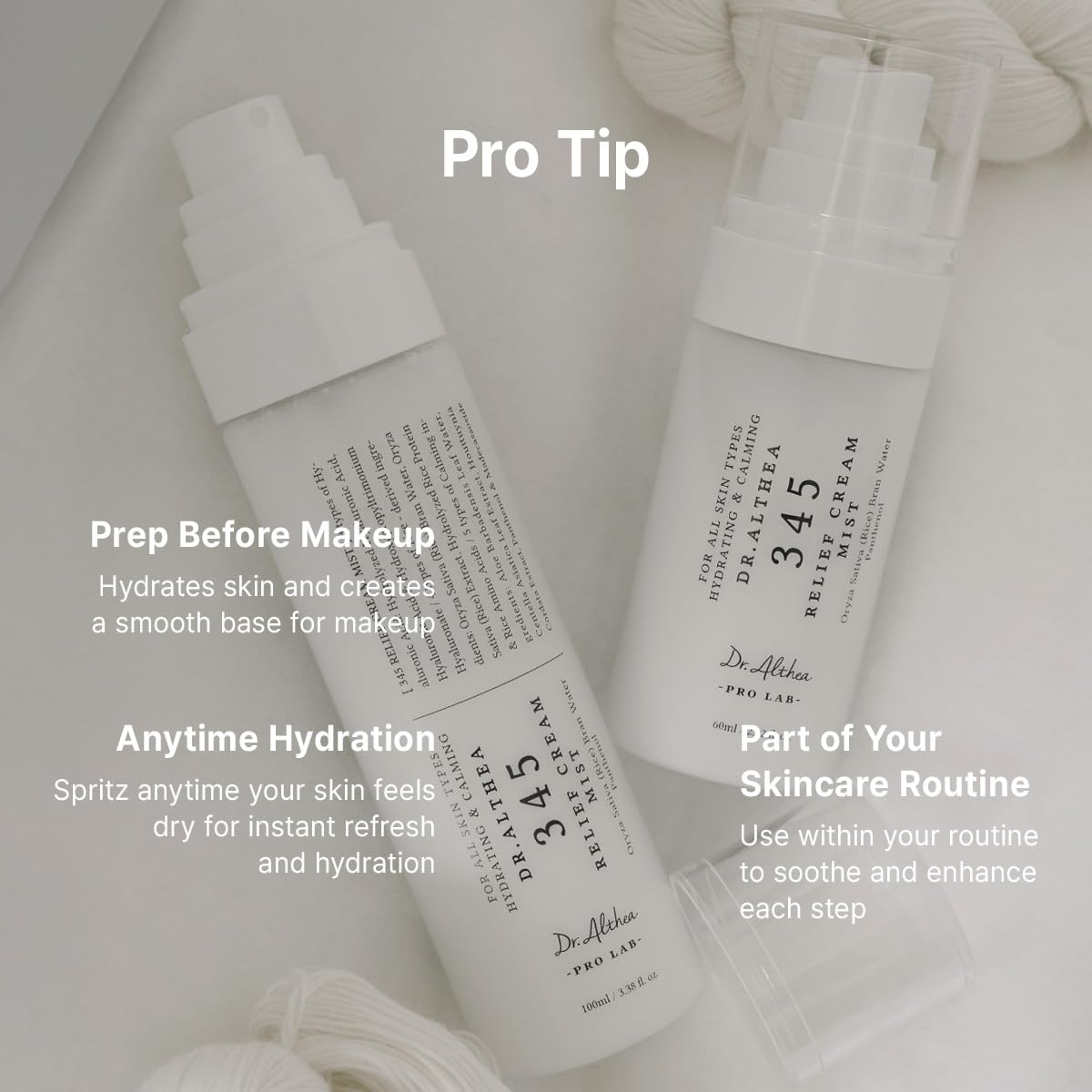 Dr.Althea mist over model makeup demonstrating setting and refreshing benefit