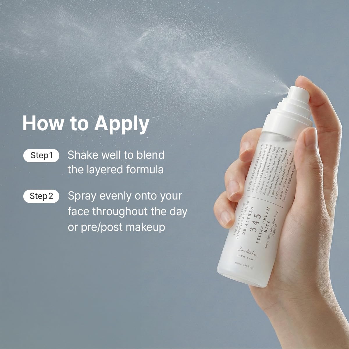 Dr.Althea next to phone to show 3.38 fl oz travel-friendly size and convenience