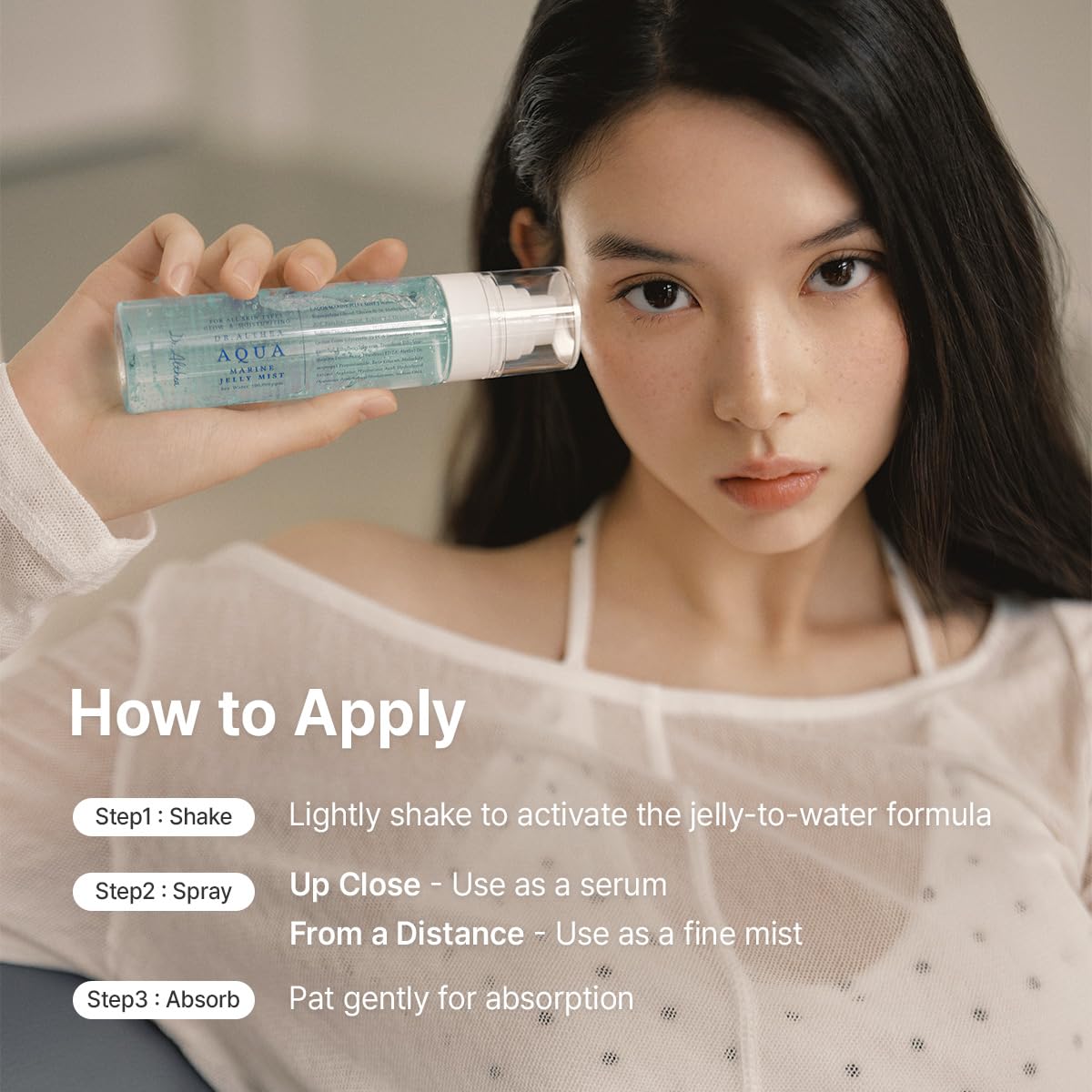 Dr.Althea mist being sprayed on face, refreshes and sets makeup without residue