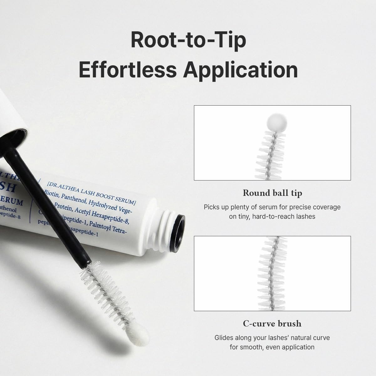 Dr.Althea lash boost with mascara demonstrating compatibility and layered makeup use